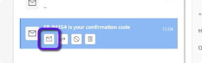 Screenshot: Highlighting the mark as read button in the message list panel on a selected message