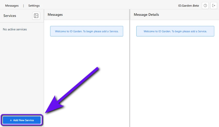 Screenshot: Arrows points at Add New Service button at the bottom of the service list